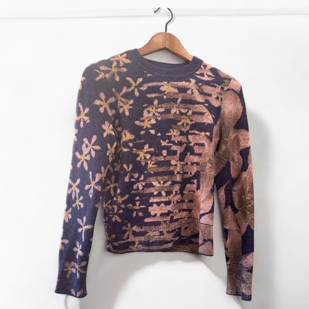 rag & bone Floral Pattern Crewneck Sweater in Navy and Pink